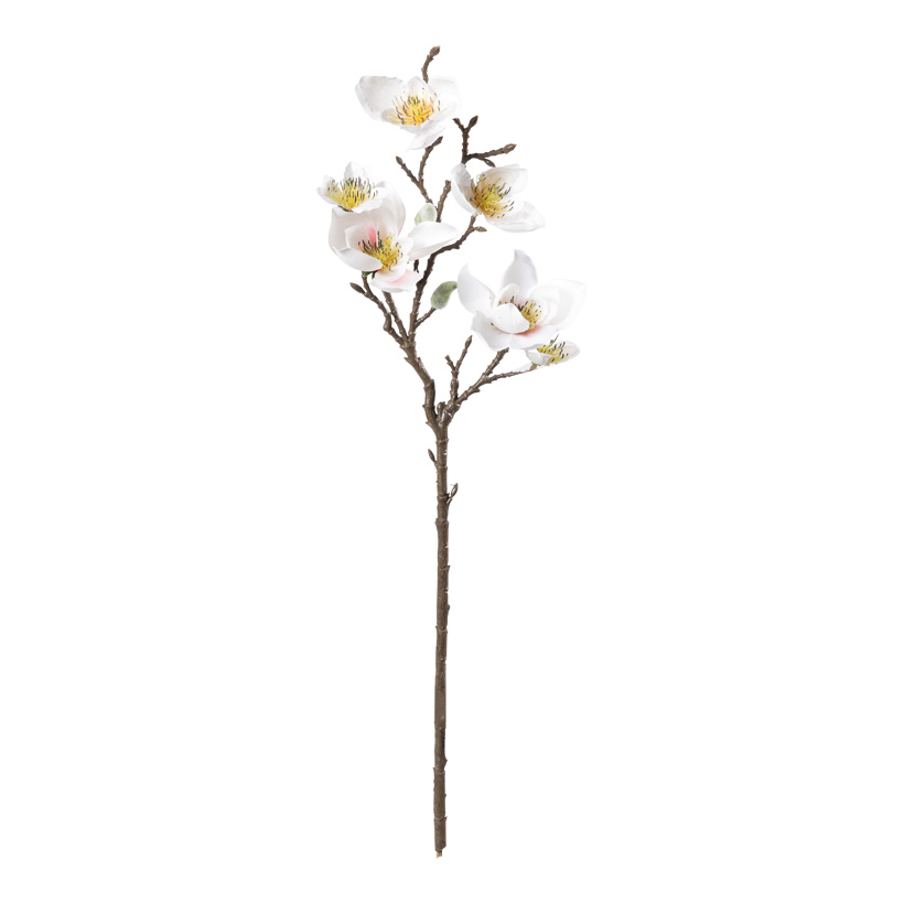 Branche de magnolia, 49cm Stiel: 26cm avec 6 fleurs & 2  bourgeons, en plastique/soie artificielle, flexible