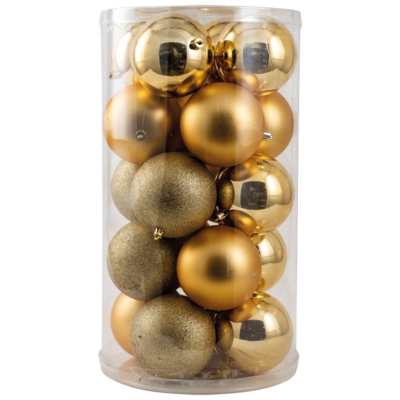 Weihnachtskugeln, Ø 10cm 20 Stk./Blister, aus Kunststoff, 8x glänzend - 8x matt - 4x beglittert
