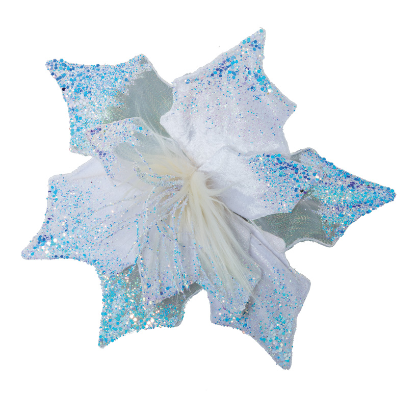 Blüte, 32cm glitzernd, mit Befestigungs-Clip, aus Styropor & Kunstseide Blüte, 32cm glitzernd, mit Befestigungs-Clip, aus Styropor & Kunstseide