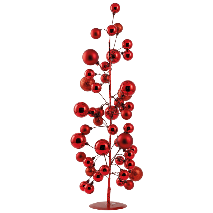 Kugelbaum, mit Standfuß, 75cm Mix aus Ø 3cm, Ø 4cm, Ø 5cm und Ø 6cm aus Kunststoff und Metall, mit 48 Weihnachtskugeln, matt, glänzend,beglittert