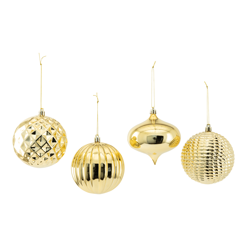Ornamente, 10cm 0 im 4-er Set, aus Kunststoff, mit Hänger