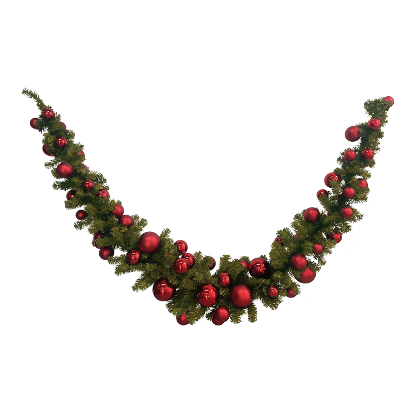 Tannenswag, 180x40cm 24x ø 6cm, 32x ø 8cm, 7x ø 12cm 200 Tips, total 45 Kugeln: 10x ø 4cm, 14x ø 5cm, 7x ø 6cm, 2x ø 7cm, 7x ø 8cm, 5x ø 10cm matt/glänzend