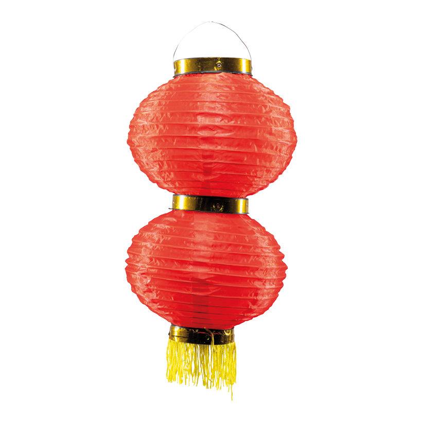 Chinesische Laterne, 50cm Ø 22cm 2-fach, aus Kunstseide, mit Quasten, zum Hängen Chinesische Laterne, 50cm Ø 22cm 2-fach, aus Kunstseide, mit Quasten, zum Hängen