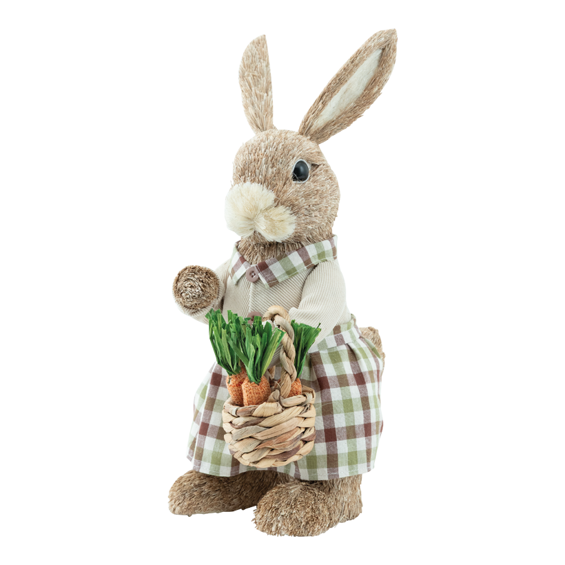 Hase mit Kleid, 40x19x19cm aus Kunstfaser/Styropor/Stroh, Korb mit Karotten, stehend