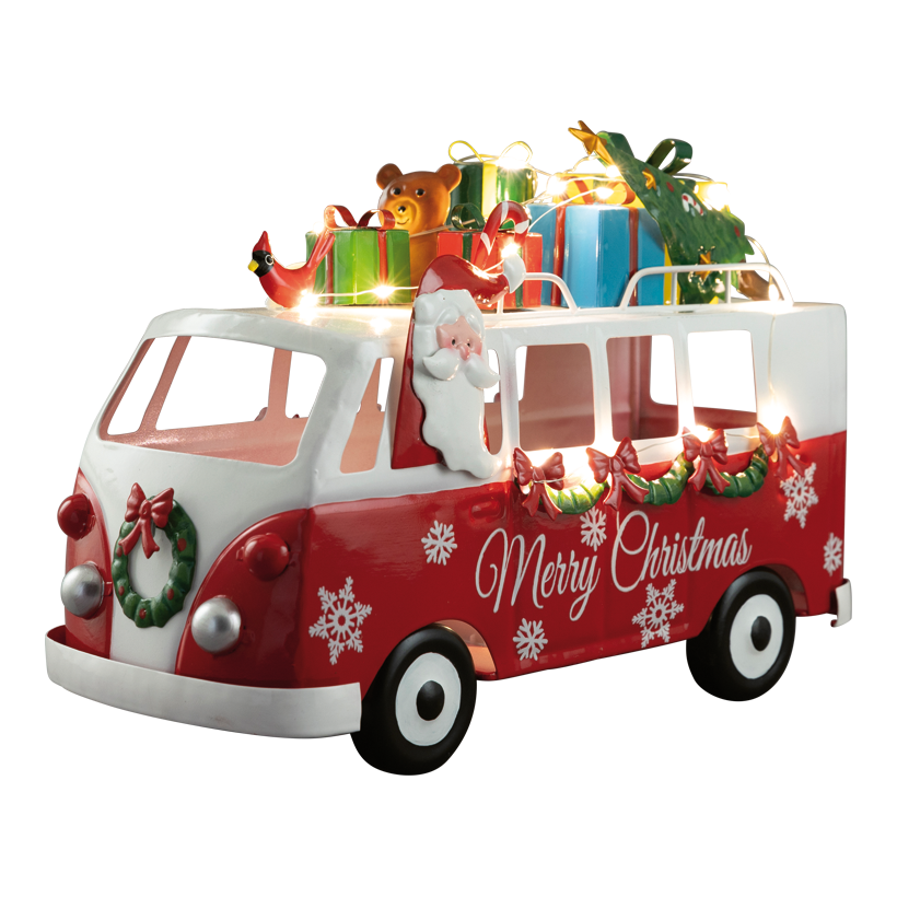 Bus mit Weihnachtsgeschenke, 31x21x13cm aus Blech, batteriebetrieben 2x AAA erforderlich