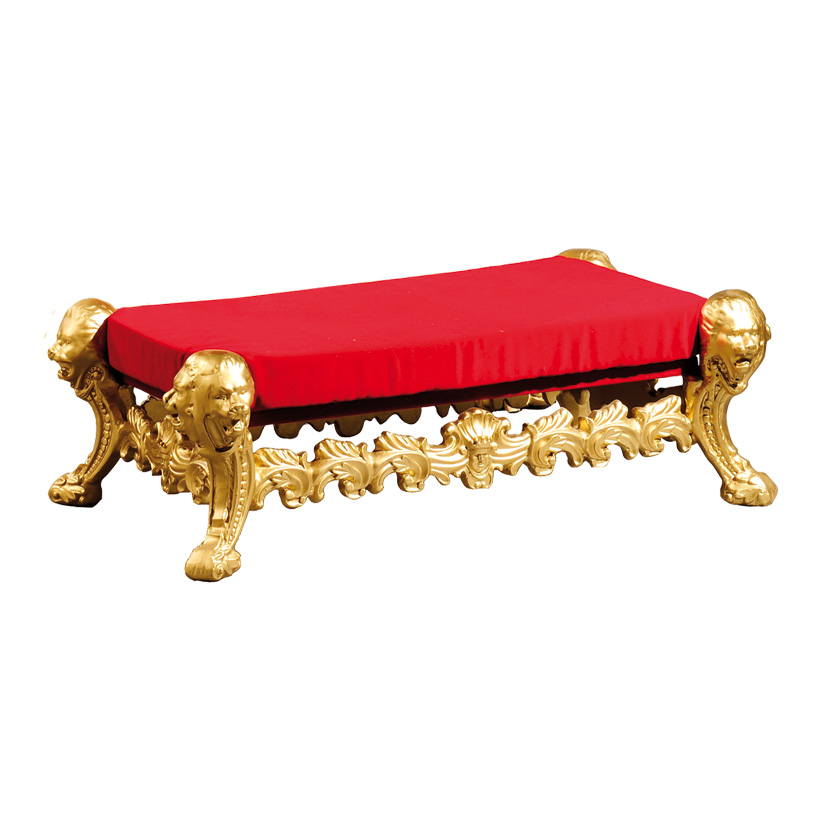 # Fußbank, 87x52x29cm prunkvoll verziert mit Löwenköpfen, gepolstert, Samtüberzug # Fußbank, 87x52x29cm prunkvoll verziert mit Löwenköpfen, gepolstert, Samtüberzug
