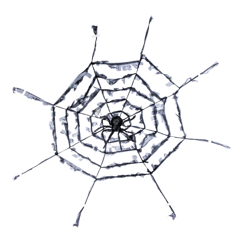 Spinnennetz mit Spinne, ø 110cm Spinne: 52x23cm aus Styropor/Synthetik-Wolle, mit rotem Lichtund Soundeffekten & vibriert