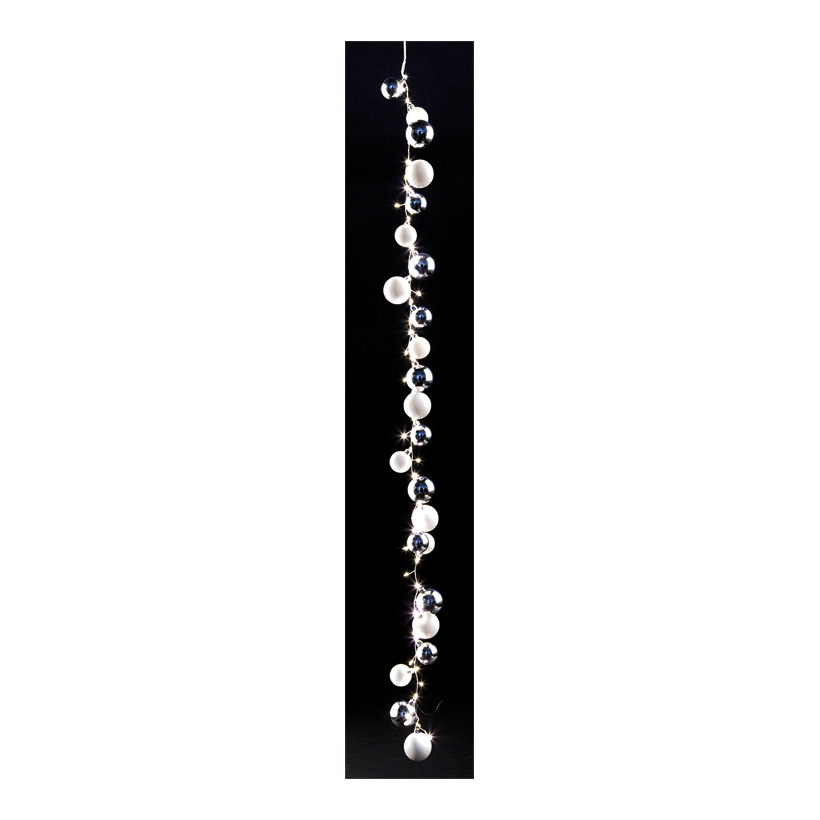 LED-Kugelgirlande, 120cm mit 24 Kugeln & 48 LEDs, 5m Zuleitung, IP44 LED-Kugelgirlande, 120cm mit 24 Kugeln & 48 LEDs, 5m Zuleitung, IP44