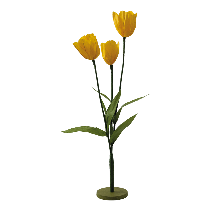 Tulpen auf Holzfuß, 75x10cm Holzfuß: ø 12cm 3-fach, 2-teilig, aus Papier, biegsam