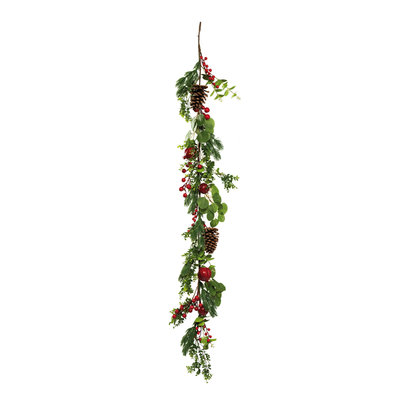 Tannengirlande mit BeerenäÄpfel, 160cm aus Styropor/Kunststoff, Tannenzapfen ø 12cm