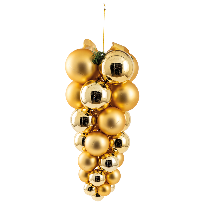 Traubenhänger, mit Tanne, 45cm Ø Kugeln 4-10cm aus Kunststoff, aus 29 Weihnachtskugeln, glänzend und matt