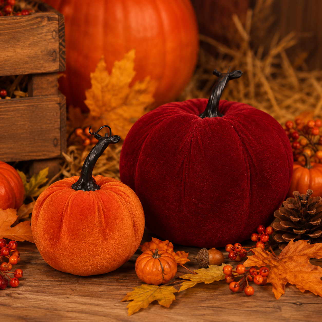 Herbstdekoration mit Kürbissen