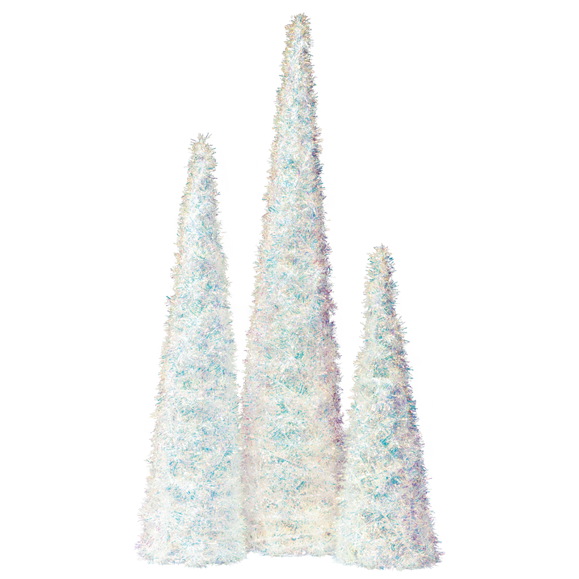 Kegel, 45x13cm, 60x15cm, 80x18cm 3 Stk./Set, aus Tinsel und Metall, ineinander passend