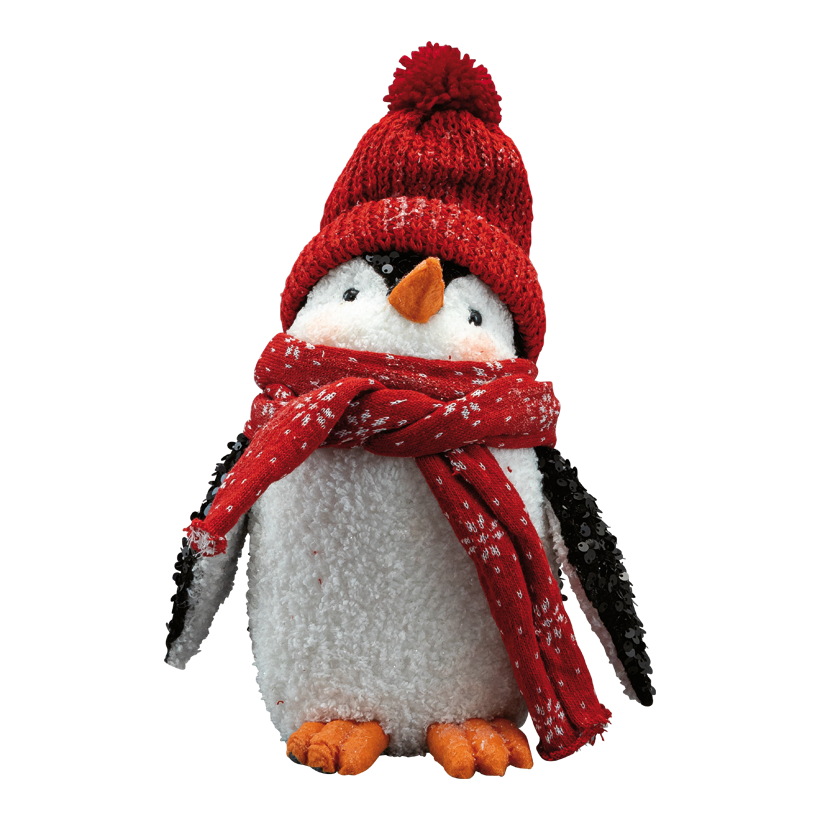 Pinguin, 30x24x15cm  aus Styropor/Stoff, beglittert, mit Pailletten, Schal abnehmbar