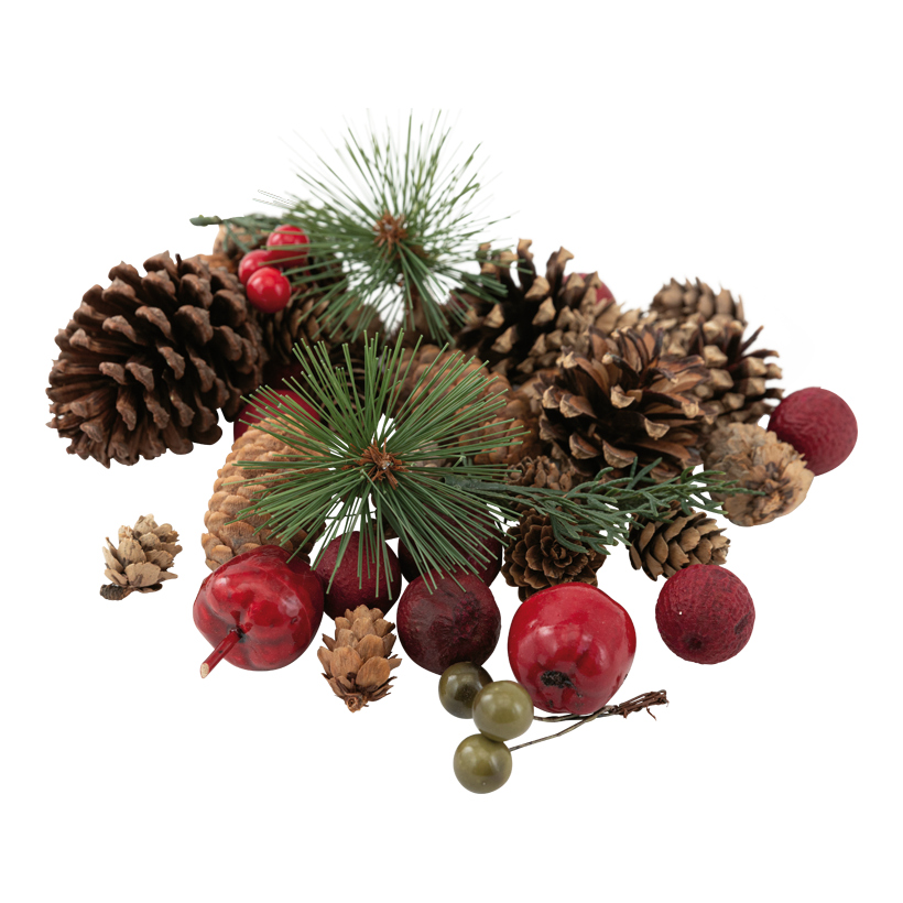 Streudeko, 160g aus Kunststoff/Naturmaterial, Inhalt: Tannenzapfen, BeerenäÄpfel