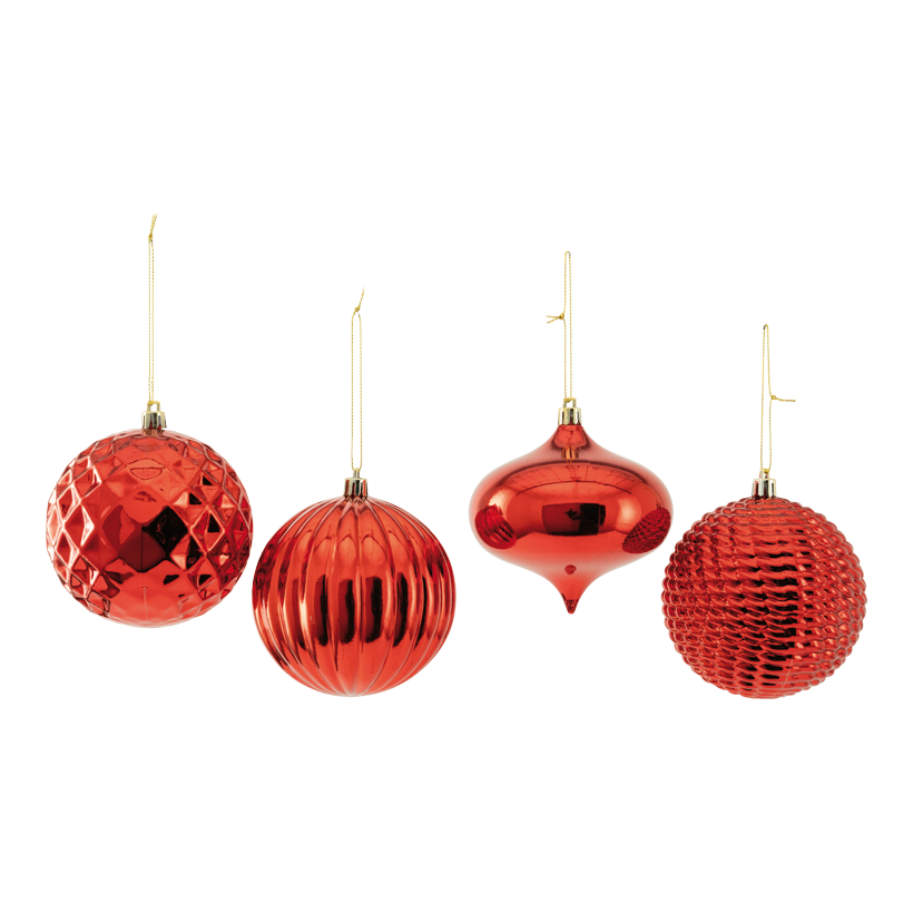 Ornamente, 10cm 0 im 4-er Set, aus Kunststoff, mit Hänger