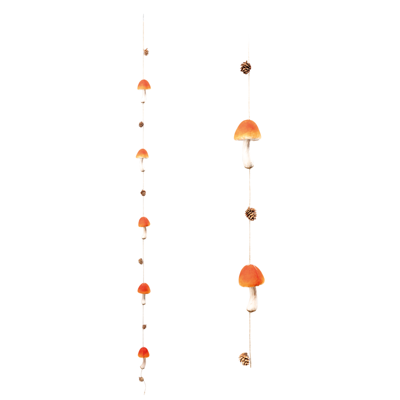 Pilz-Girlande, 180cm Pilze ca.10x6cm, Zapfen ca. 3x2cm 5-fach, aus Styropor, mit echten Tannenzapfen