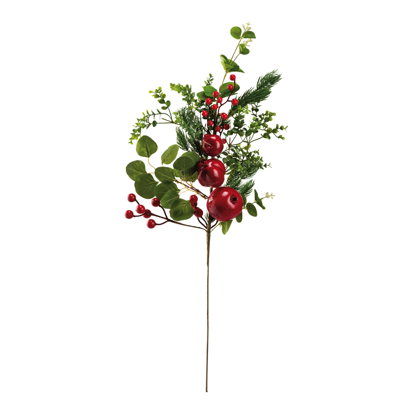 Tannenzweig mit Beeren, 81cm Stiel: 35cm aus Styropor/Kunststoff, biegsamäÄpfel ø 6-10cm