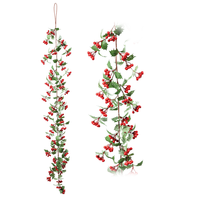 Ilexgirlande mit Beeren, 180cm aus Kunststoff, biegsam