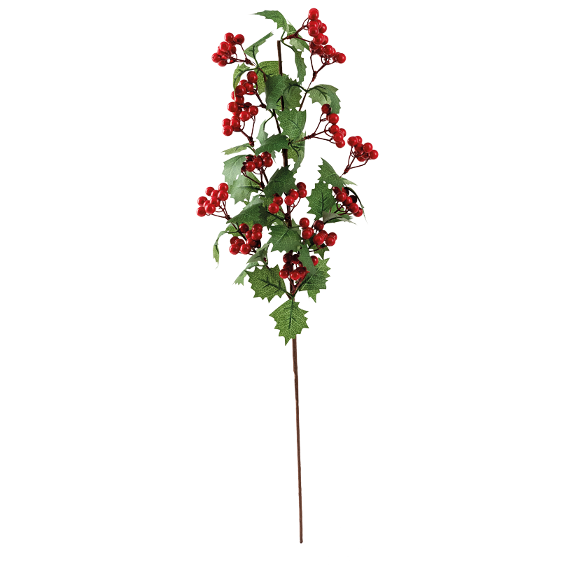 Ilexzweig mit Beeren, 70cm aus Kunststoff, biegsam