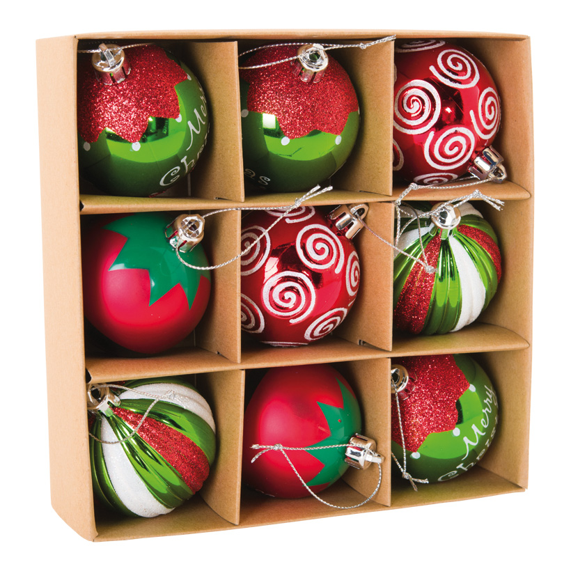 Weihnachtskugeln, ø 6cm 9 Stk., aus Kunststoff, Ornamente, im Blister mit Sichtfenster