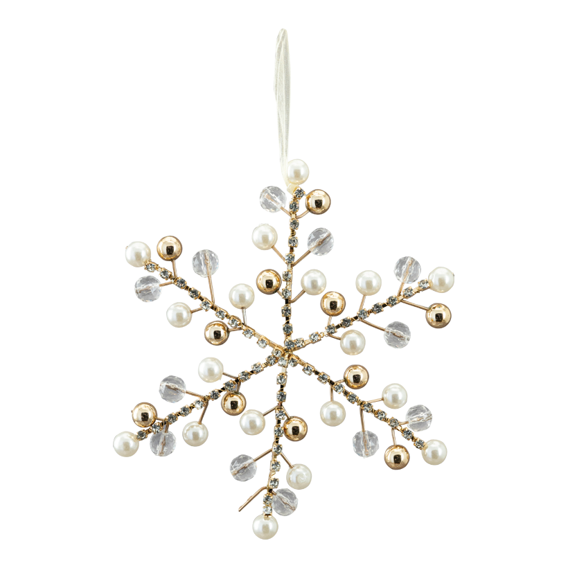 Perlen Schneeflocke, 20cm  aus Kunststoff, mit Hänger