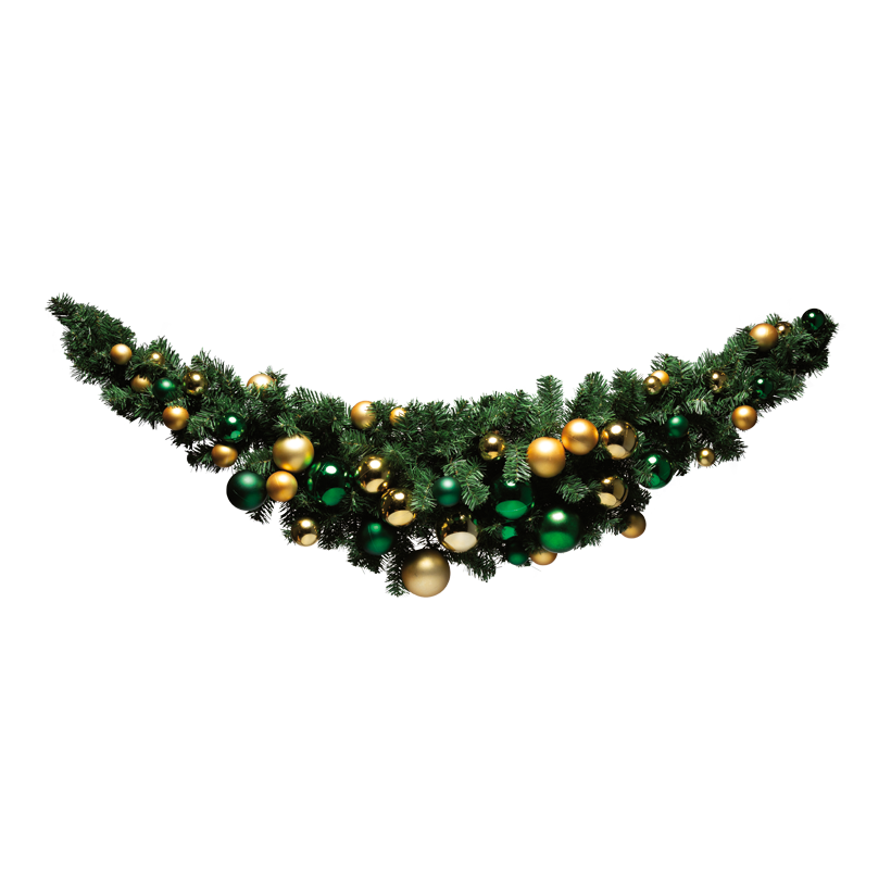 Tannenswag, 180x40cm 200 Tips, total 45 Kugeln: 10x ø 4cm, 14x ø 5cm, 7x ø 6cm, 2x ø 7cm, 7x ø 8cm, 5x ø 10cm matt/glänzend