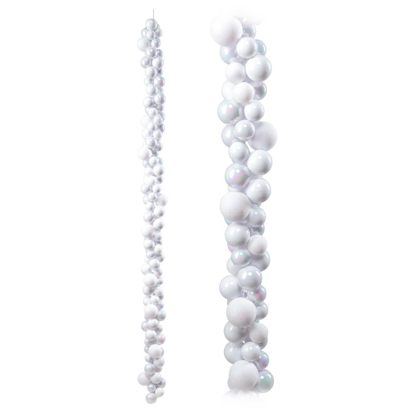 Guirlande de boules de Noël, 170cm Ø 4cm, 5cm und 6cm en plastique, 120 boules mates, brillantes et pailletées