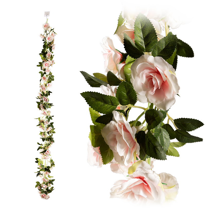 Rosengirlande, 170cm ø 7cm mit 60 Rosen, aus Kunststoff/Kunstseide