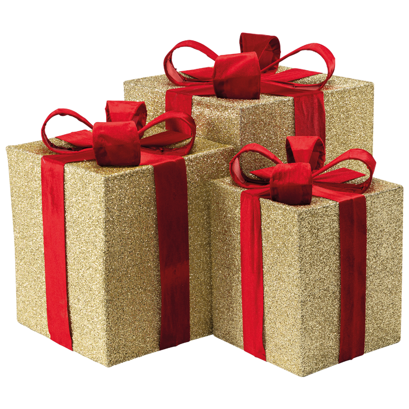 Geschenkpäckchen, 42x28x28cm, 47x34x34cm und 57x40x40cm 3 Stk./Set, aus Glitzerstoff und Metall, ineinander passend