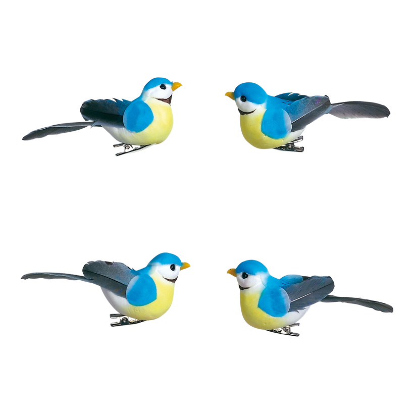 # Vögel 9,5x3,5 x4,5 cm Schaum/Federn, 4 Stk./Satz # Vögel 9,5x3,5 x4,5 cm Schaum/Federn, 4 Stk./Satz