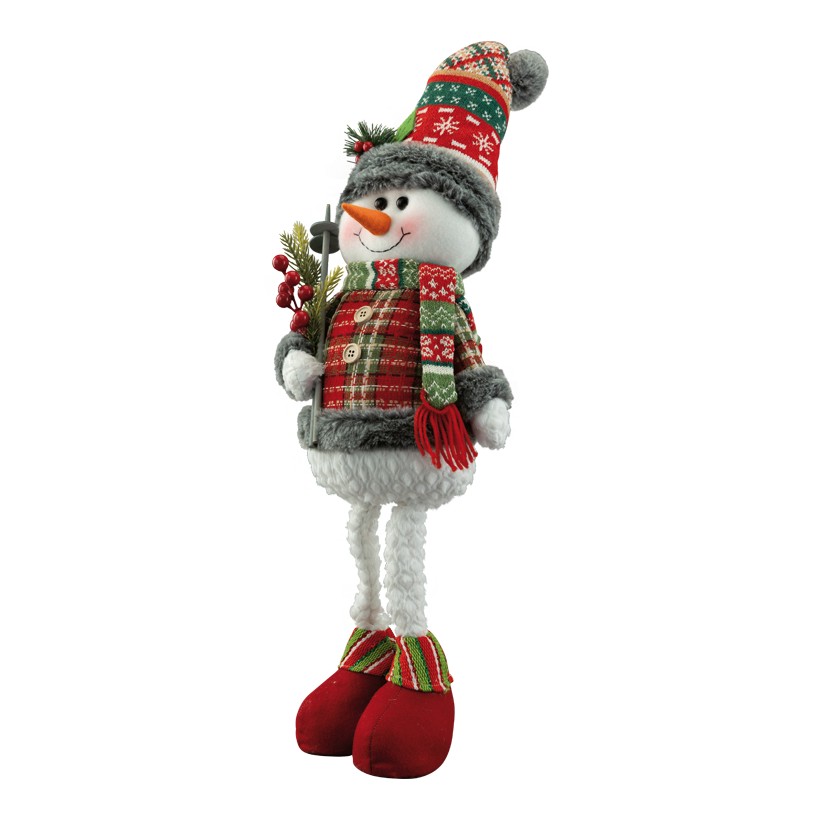 Schneemann mit Skistöcken, 74x24x16cm aus Kunststoff/Stoff, stehend