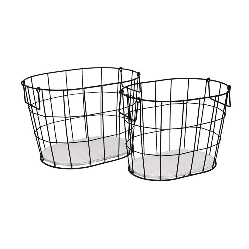 # Metallkörbe, 33x23x23cm + 36x26x24,5cm, 2er-Set, oval, mit Holzplatte & Griffen # Metallkörbe, 33x23x23cm + 36x26x24,5cm, 2er-Set, oval, mit Holzplatte & Griffen