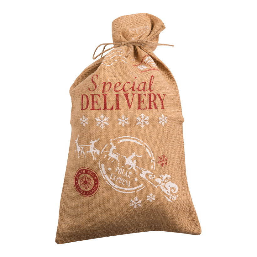 Jute-Geschenksack, 50x30cm Special Delivery, bedruckt, mit Schnur Jute-Geschenksack, 50x30cm Special Delivery, bedruckt, mit Schnur