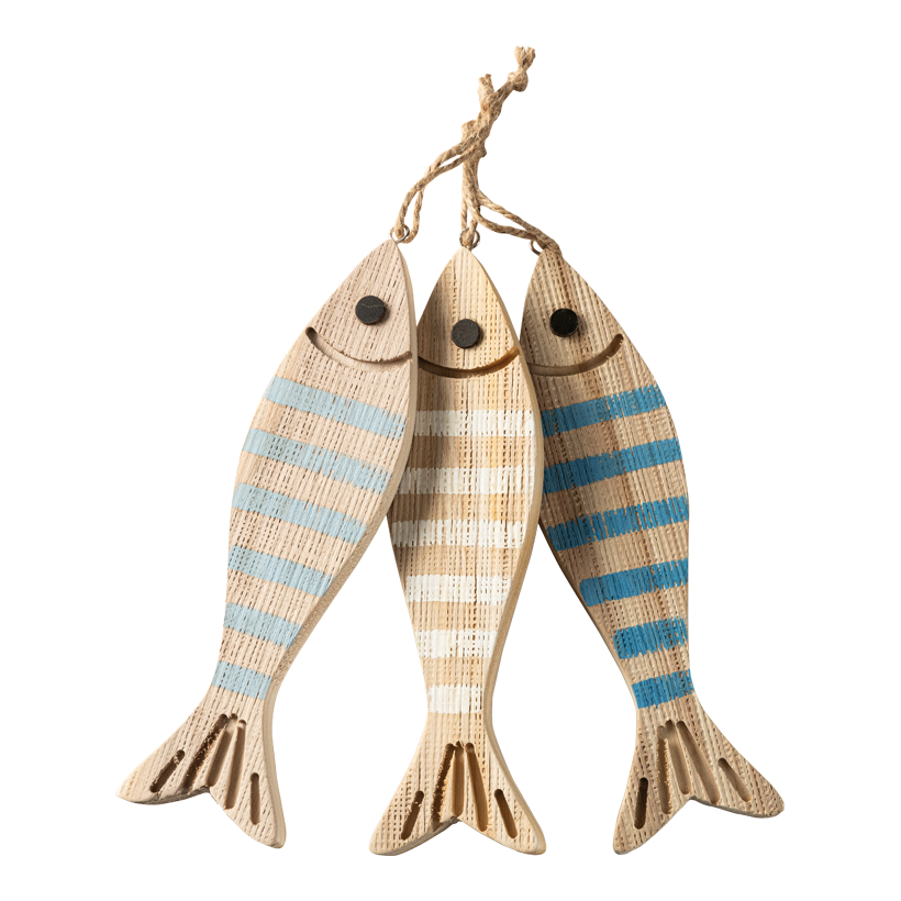 Fisch-Hänger, 28x7x1,5cm im 3-er Set, aus Holz, zum Hängen