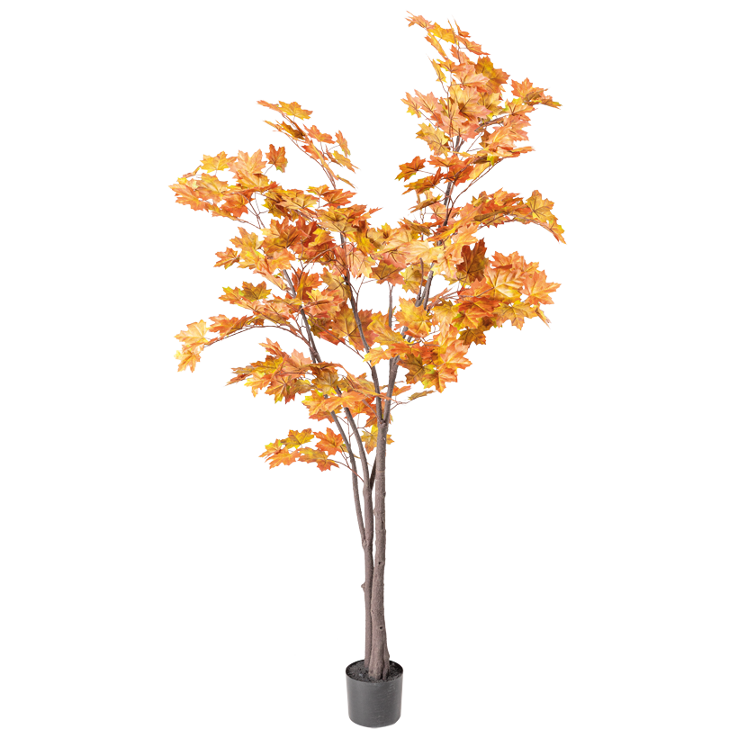 Ahornbaum, im Topf, 210cm Topf aus Kunststoff 15x20cm 2-teilig, aus Kunstseide und Kunststoff, mit ca. 406 Blättern, biegsam