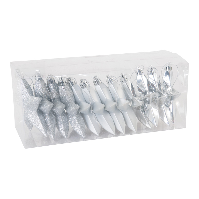 Weihnachtssterne, ø 10cm 12 Stk., aus Kunststoff, im Blister, mit Hänger