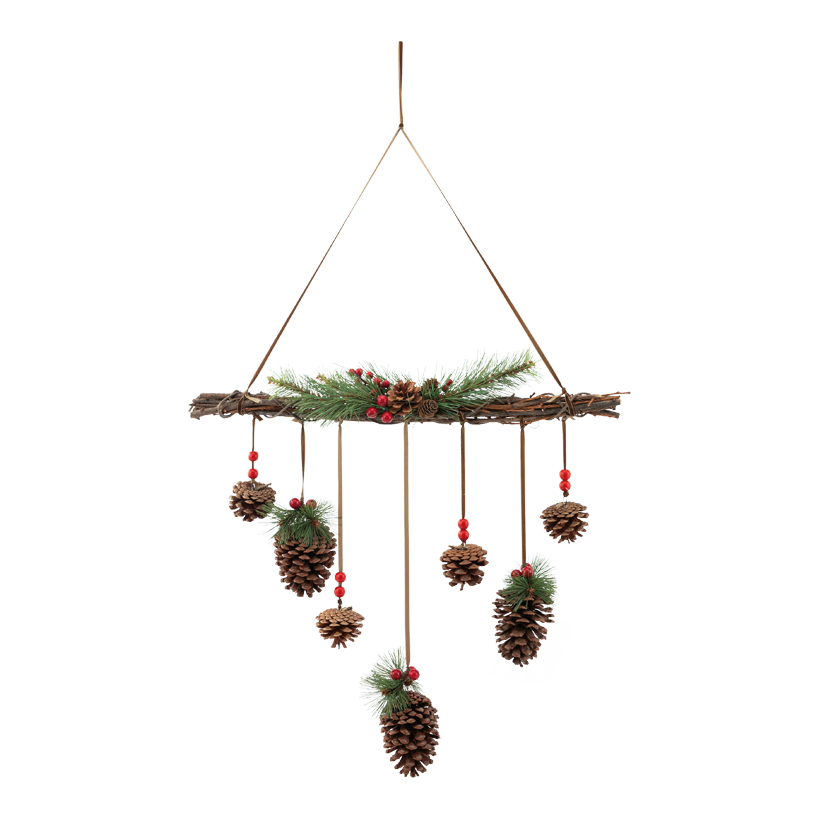 Mobile en forme de pomme de pin, 60x50cm Tannenzapfen: ø 8-4cm en plastique/branches de bois, à suspendre