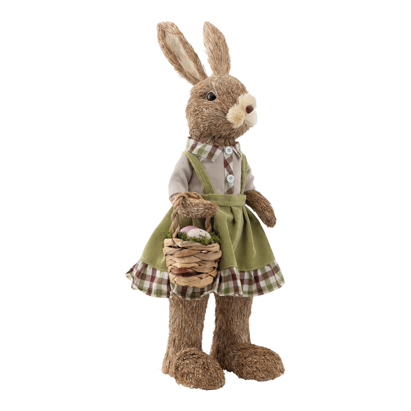 Hase mit Kleid, 58x20x18cm aus Kunstfaser/Styropor/Stroh, Korb mit Ostereier, stehend