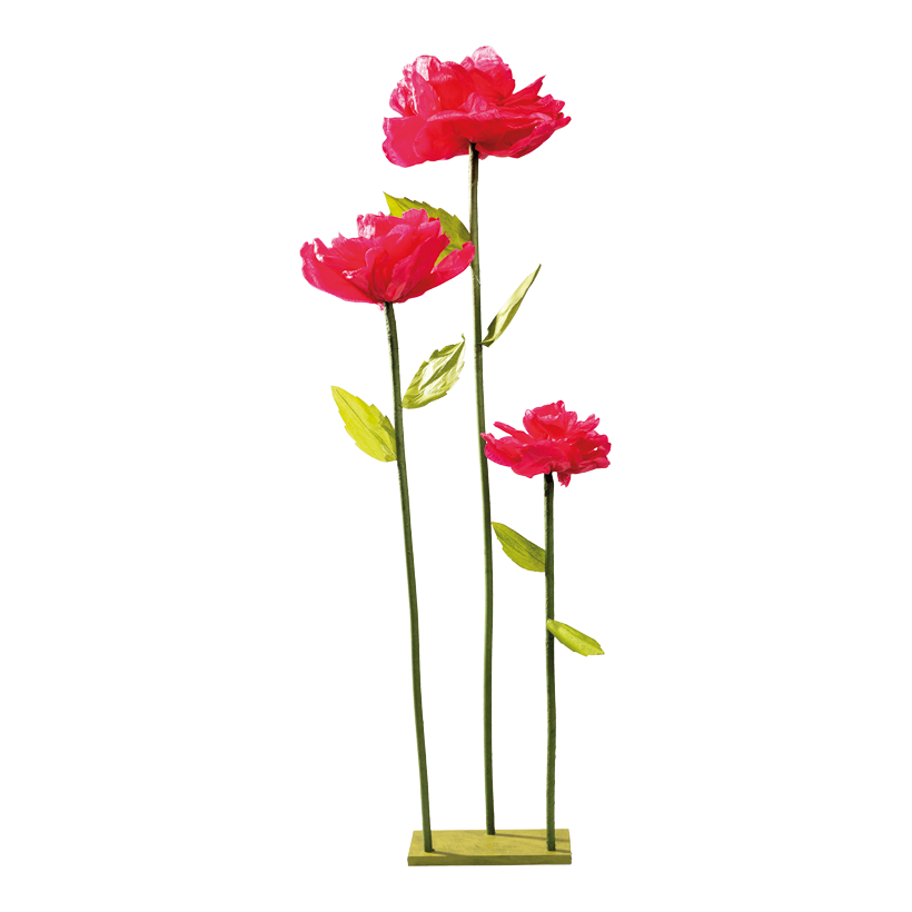 Roses sur pied en bois, 154x30cm, 118x25cm, 84x25cm Holzfuß: 17x30x2cm 3-fois, 4-pièces, en papier, flexible