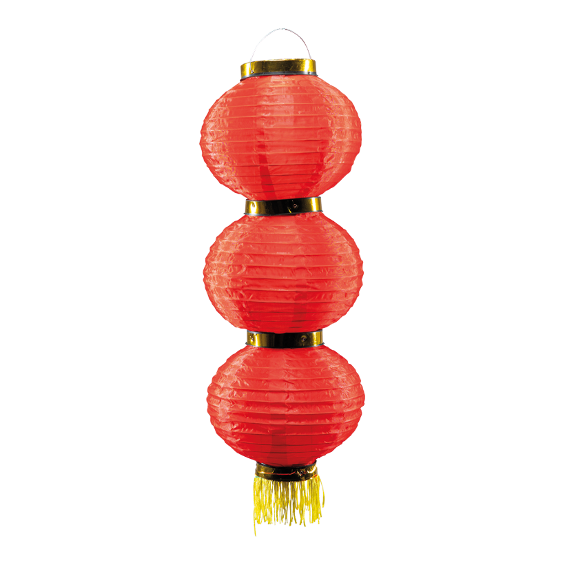 Chinesische Laterne, 65cm Ø 22cm 3-fach, aus Kunstseide, mit Quasten, zum Hängen Chinesische Laterne, 65cm Ø 22cm 3-fach, aus Kunstseide, mit Quasten, zum Hängen