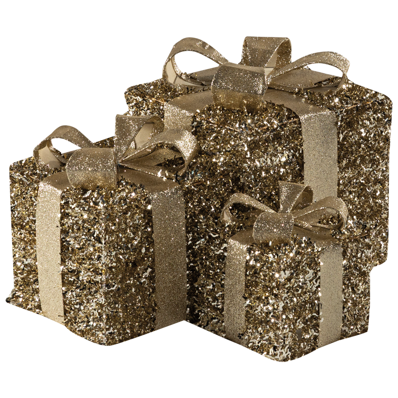Paquets cadeaux, 17x15x15, 25x20x20, 29x25x25cm 3 pcs/set, en lametta et métal, emboîtables