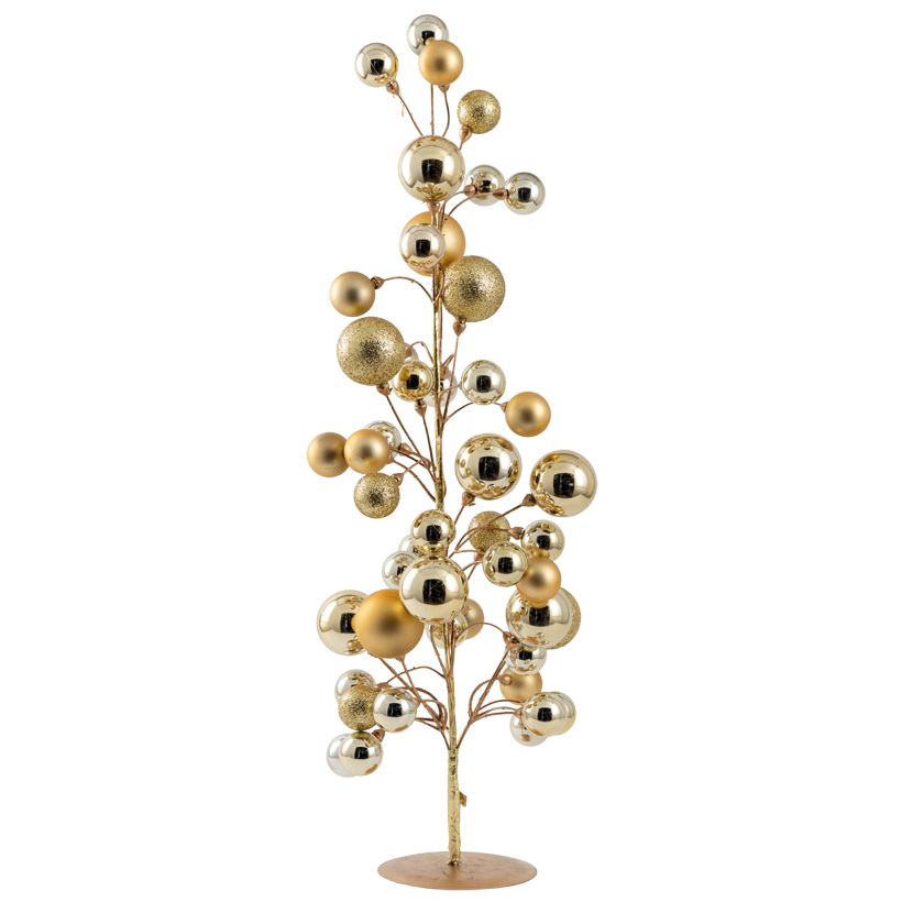 Kugelbaum, mit Standfuß, 75cm Mix aus Ø 3cm, Ø 4cm, Ø 5cm und Ø 6cm aus Kunststoff und Metall, mit 48 Weihnachtskugeln, matt, glänzend,beglittert