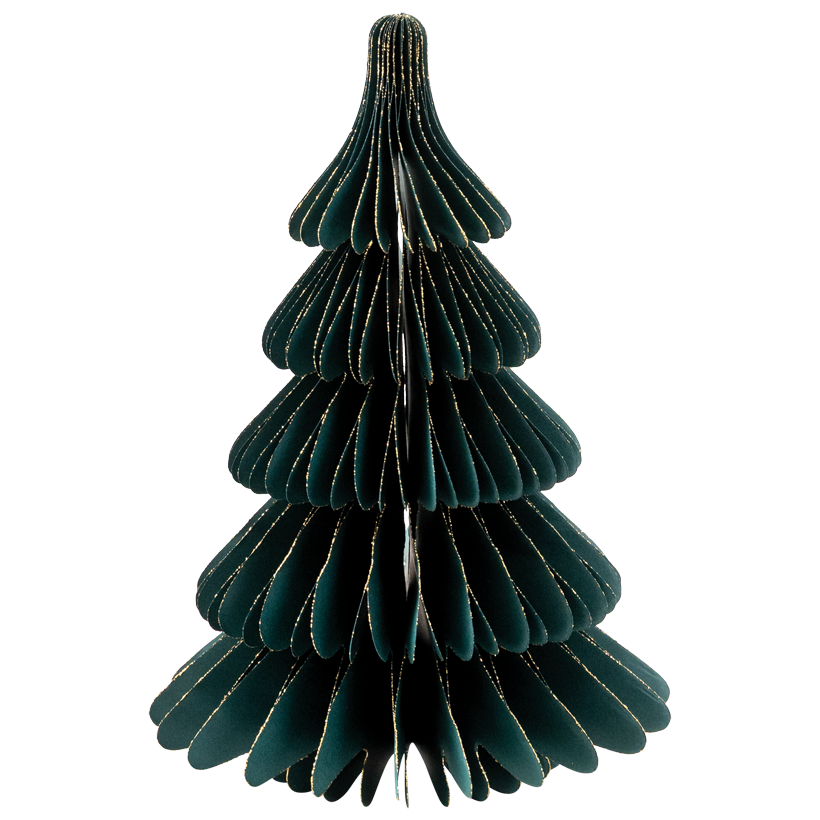 Tannenbaum, faltbar, 30cm Ø 20cm aus Papier, selbststehend, mit goldenem Glitterrand