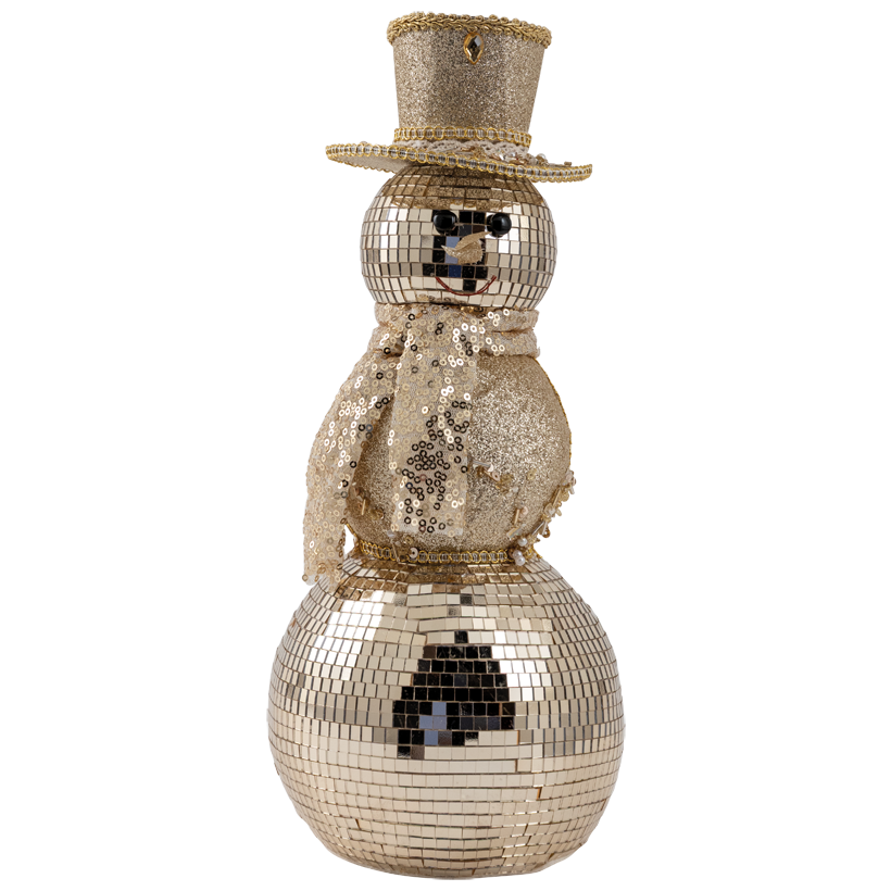 Schneemann, 33x15cm aus Styropor und Kunststoff, beschmückt mit Spiegelplättchen, beglittert
