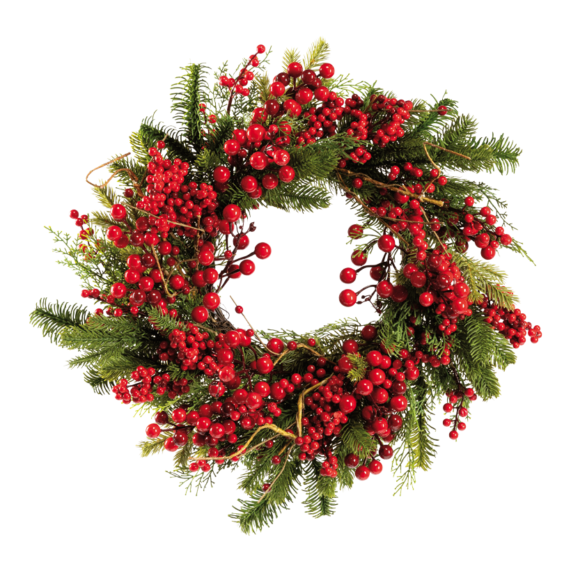 Beerenkranz, ø 50cm innen ø 29cm aus Kunststoff/Kunstseide/Holzzweigen, einseitg beschmückt