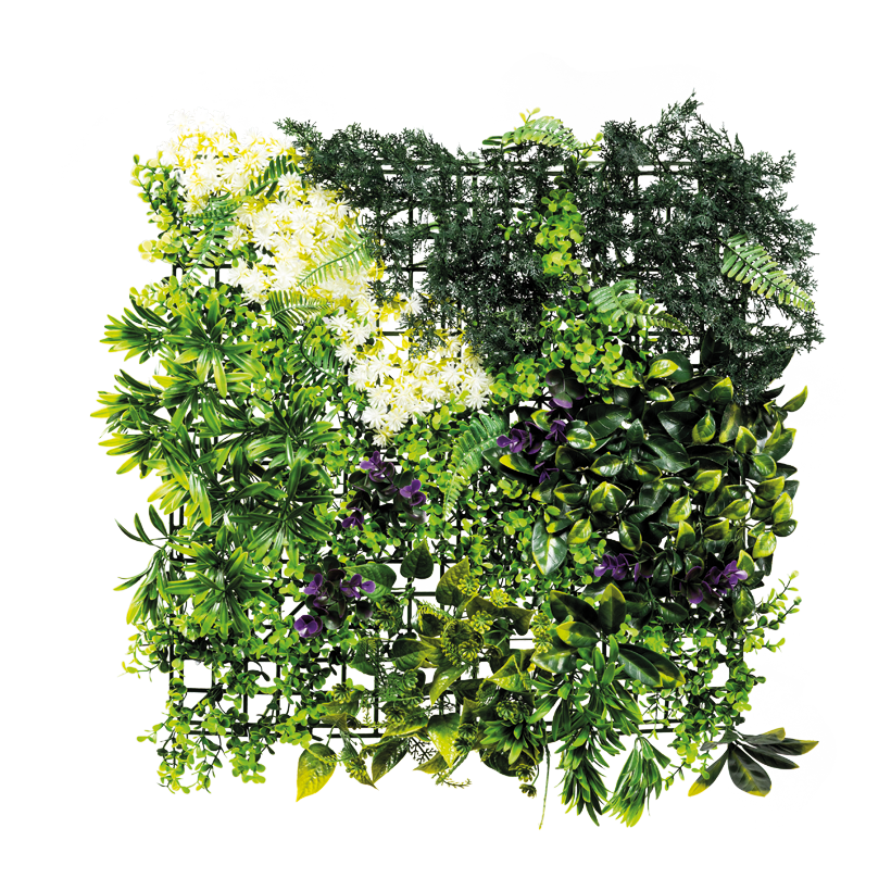 Blätterpaneel, 50x50cm aus Kunststoff, mit verschiedenen Blattpflanzen