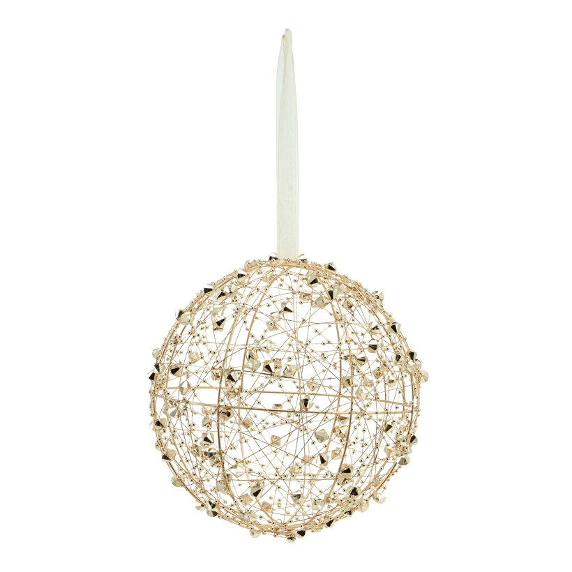 Kugel mit Perlen, Ø 20cm  aus Metalldraht, mit Hänger