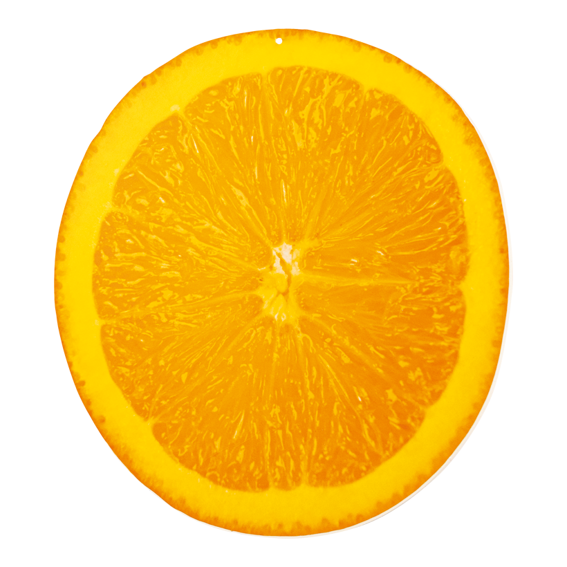 # Orangenscheibe, ⌀ 30cm Dicke: 5mm aus Kunststoff, flach, doppelseitig bedruckt, zum Hängen