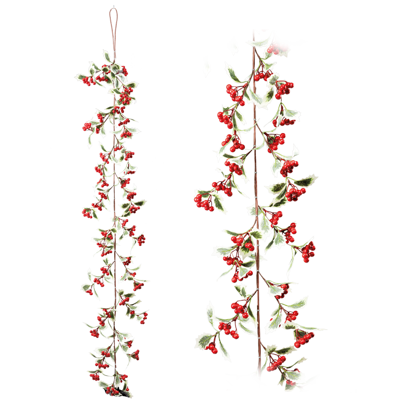 Ilexgirlande mit Beeren, 180cm aus Kunststoff, biegsam